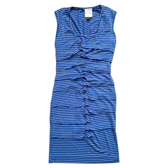 Nicole Miller Studio Knit Ruched Striped Sleeveless Stretch Bodycon Dress Size P - Picture 1 of 3